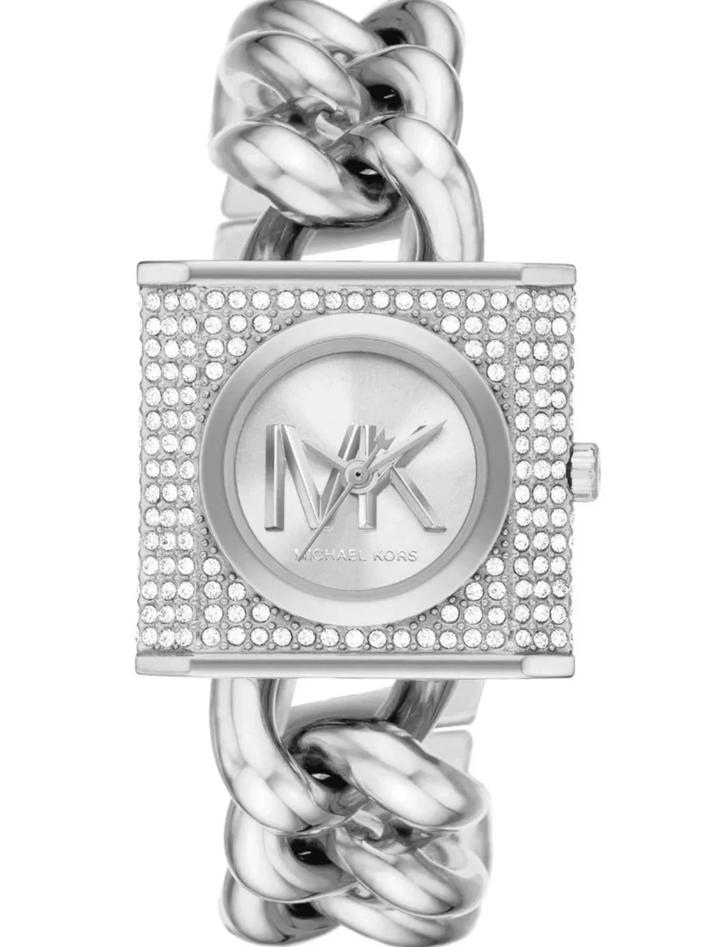 Michael Kors Silver Crystal-Accent Chain Bracelet Watch